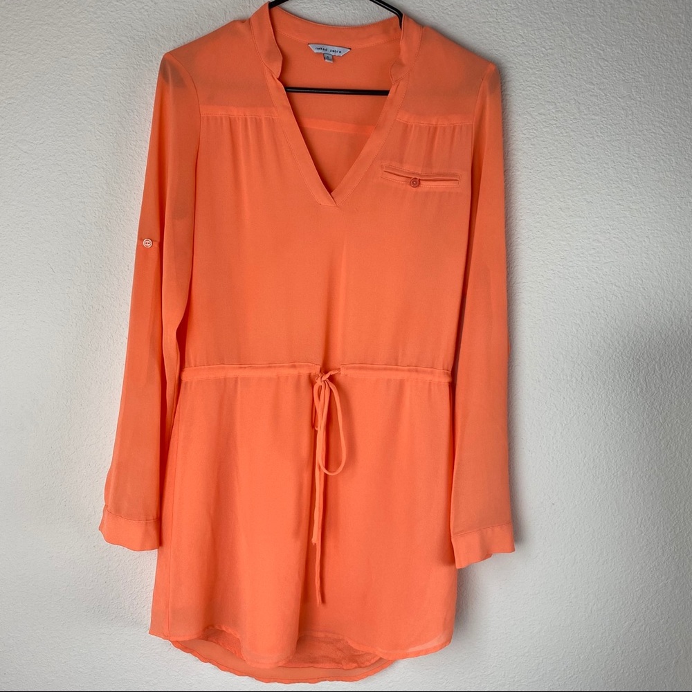 Naked Zebra Coral Melon Pink Chiffon Tunic Top Dress Small